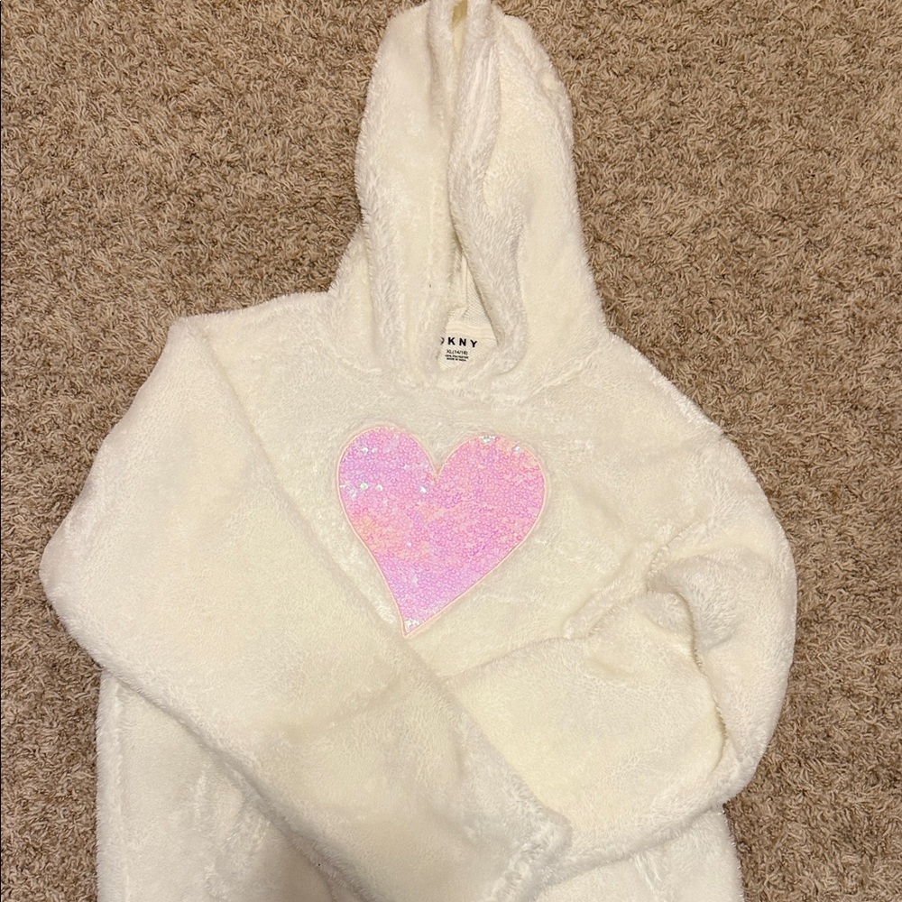DKNY Ivory Hoodie with Sparkling Pink Heart